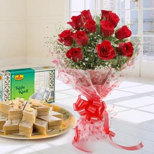 12 Roses with 500gm Kaju Katli Sweet